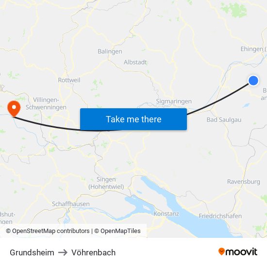 Grundsheim to Vöhrenbach map