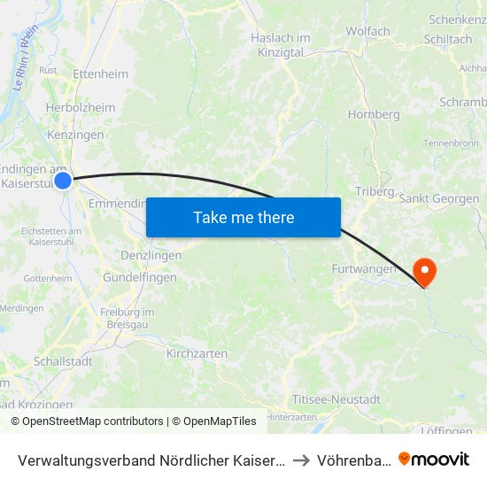 Verwaltungsverband Nördlicher Kaiserstuhl to Vöhrenbach map
