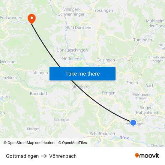 Gottmadingen to Vöhrenbach map