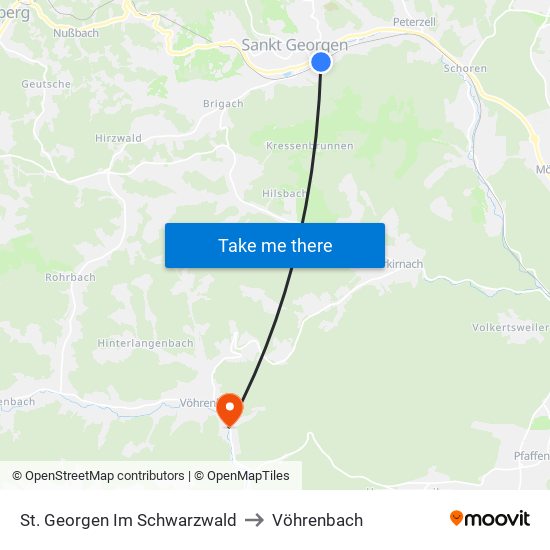 St. Georgen Im Schwarzwald to Vöhrenbach map