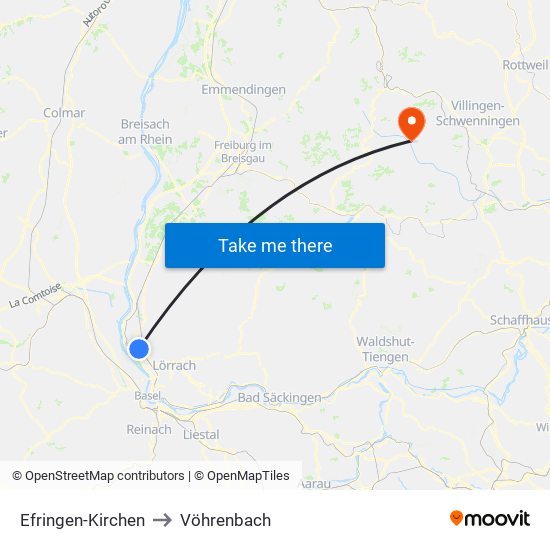 Efringen-Kirchen to Vöhrenbach map