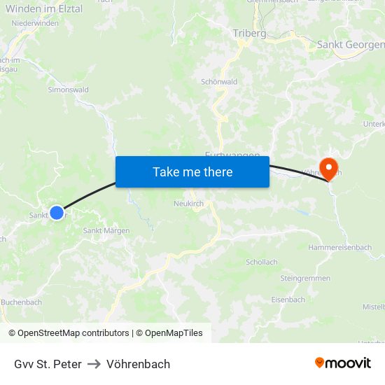 Gvv St. Peter to Vöhrenbach map