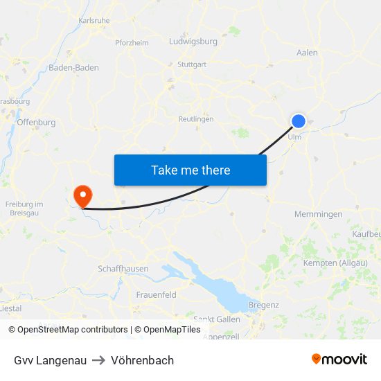 Gvv Langenau to Vöhrenbach map