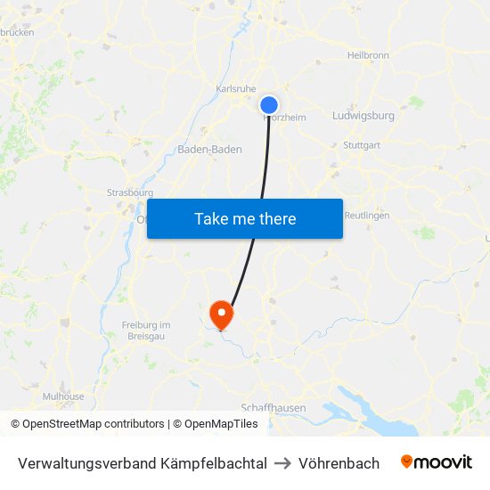 Verwaltungsverband Kämpfelbachtal to Vöhrenbach map