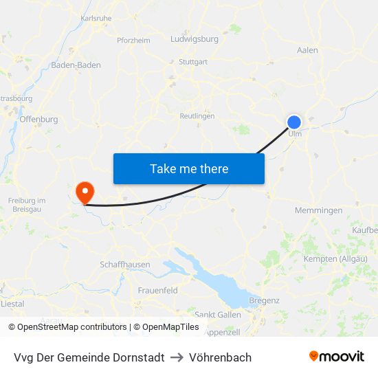 Vvg Der Gemeinde Dornstadt to Vöhrenbach map