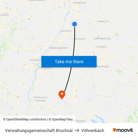 Verwaltungsgemeinschaft Bruchsal to Vöhrenbach map