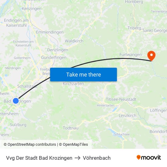 Vvg Der Stadt Bad Krozingen to Vöhrenbach map