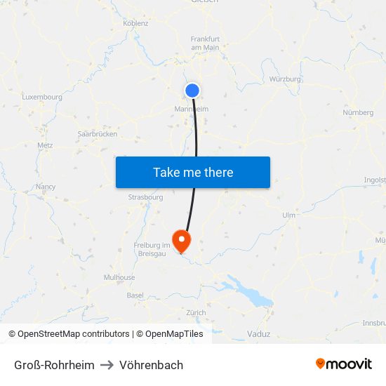 Groß-Rohrheim to Vöhrenbach map