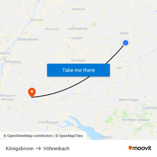 Königsbronn to Vöhrenbach map