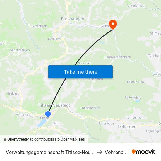 Verwaltungsgemeinschaft Titisee-Neustadt to Vöhrenbach map