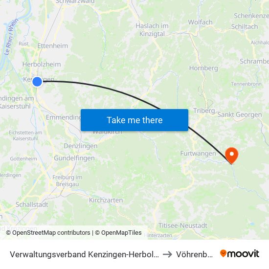 Verwaltungsverband Kenzingen-Herbolzheim to Vöhrenbach map