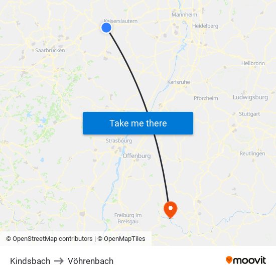Kindsbach to Vöhrenbach map