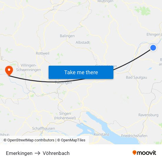 Emerkingen to Vöhrenbach map