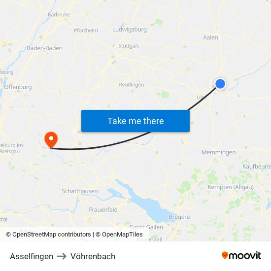 Asselfingen to Vöhrenbach map