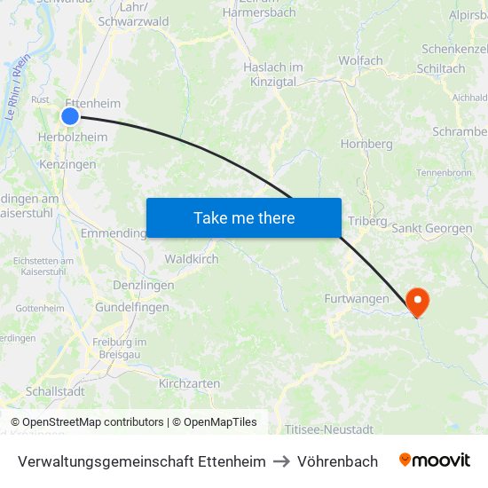 Verwaltungsgemeinschaft Ettenheim to Vöhrenbach map