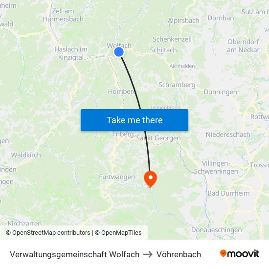 Verwaltungsgemeinschaft Wolfach to Vöhrenbach map