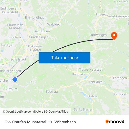 Gvv Staufen-Münstertal to Vöhrenbach map