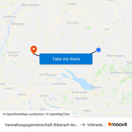Verwaltungsgemeinschaft Biberach An Der Riß to Vöhrenbach map