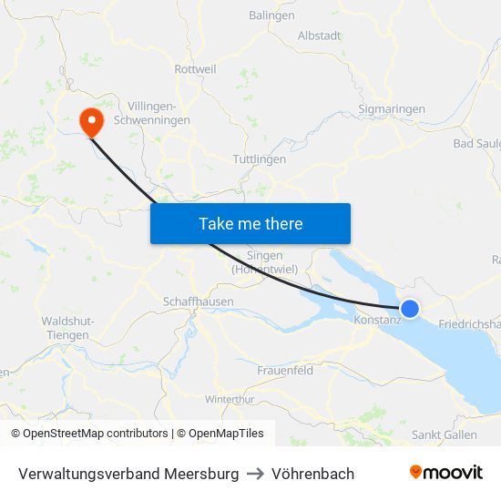 Verwaltungsverband Meersburg to Vöhrenbach map