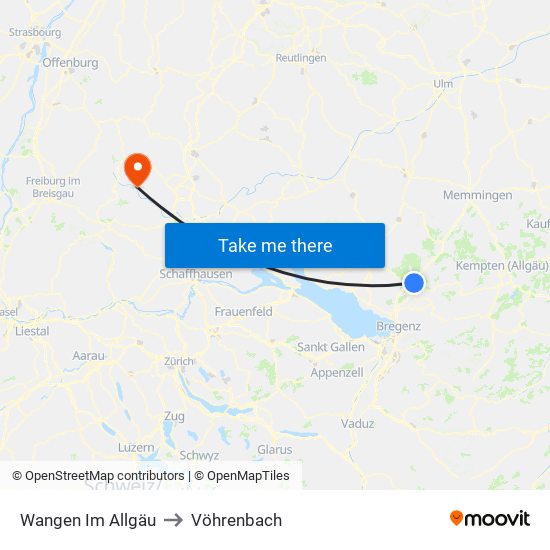 Wangen Im Allgäu to Vöhrenbach map