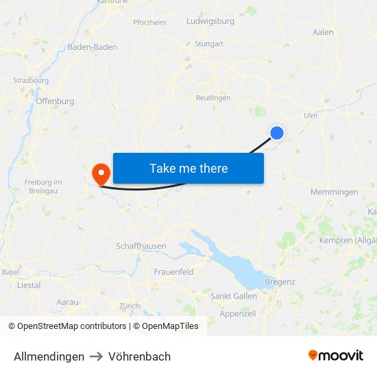 Allmendingen to Vöhrenbach map