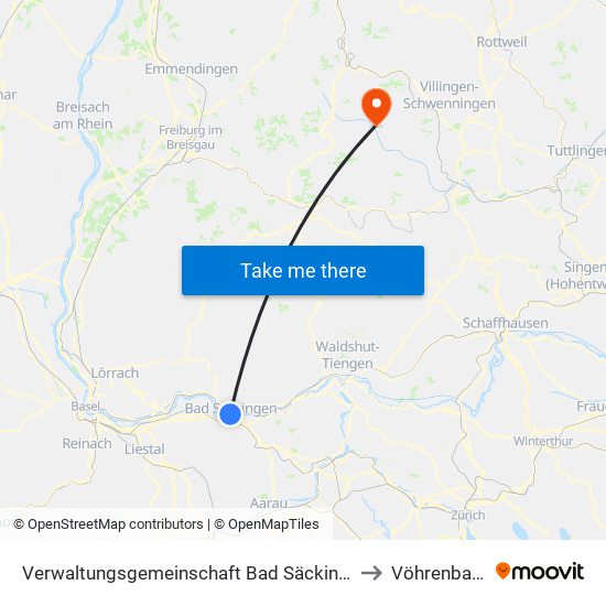 Verwaltungsgemeinschaft Bad Säckingen to Vöhrenbach map