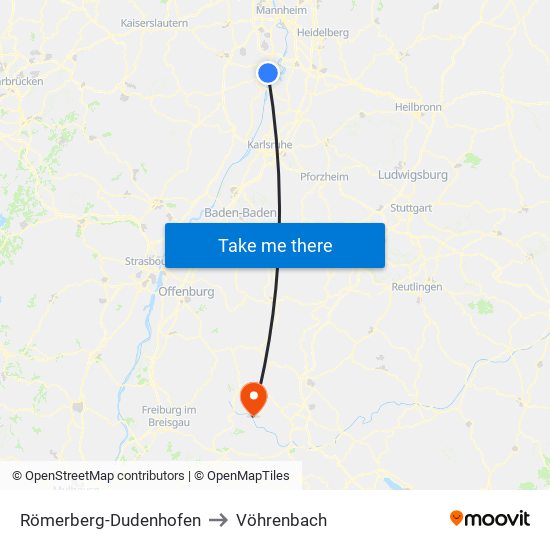 Römerberg-Dudenhofen to Vöhrenbach map