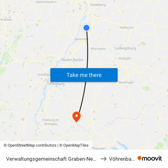 Verwaltungsgemeinschaft Graben-Neudorf to Vöhrenbach map