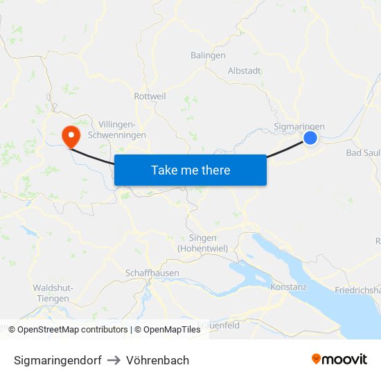 Sigmaringendorf to Vöhrenbach map