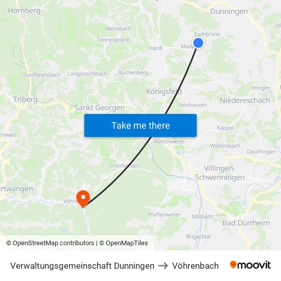 Verwaltungsgemeinschaft Dunningen to Vöhrenbach map