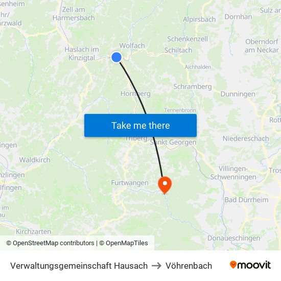 Verwaltungsgemeinschaft Hausach to Vöhrenbach map