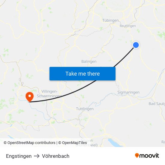 Engstingen to Vöhrenbach map