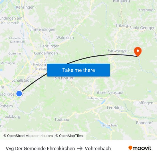 Vvg Der Gemeinde Ehrenkirchen to Vöhrenbach map