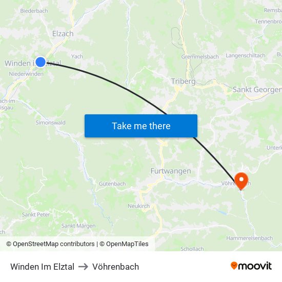 Winden Im Elztal to Vöhrenbach map