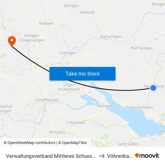 Verwaltungsverband Mittleres Schussental to Vöhrenbach map