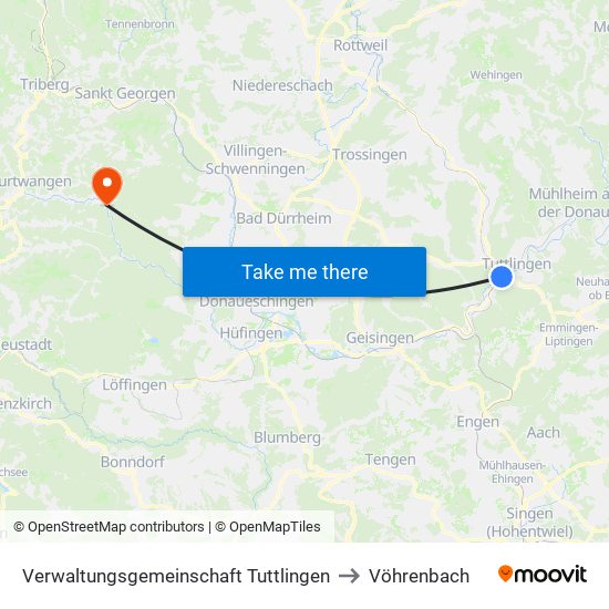 Verwaltungsgemeinschaft Tuttlingen to Vöhrenbach map