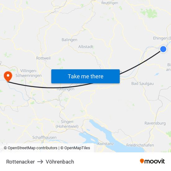 Rottenacker to Vöhrenbach map
