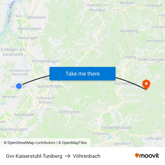 Gvv Kaiserstuhl-Tuniberg to Vöhrenbach map