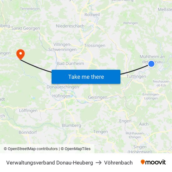 Verwaltungsverband Donau-Heuberg to Vöhrenbach map