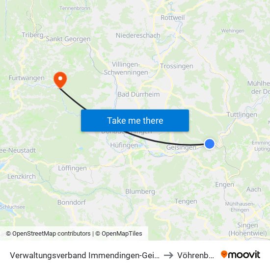 Verwaltungsverband Immendingen-Geisingen to Vöhrenbach map
