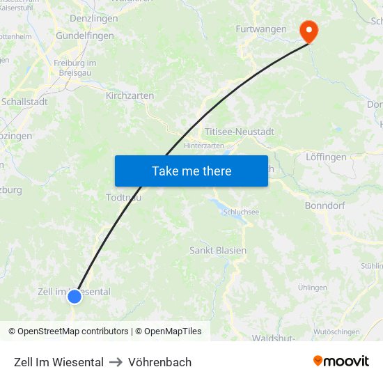 Zell Im Wiesental to Vöhrenbach map