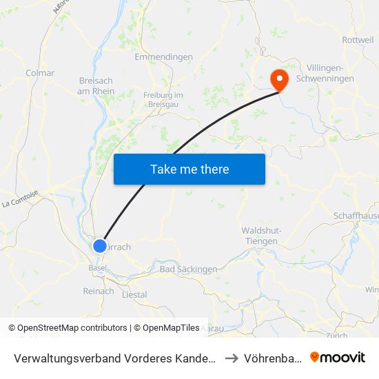 Verwaltungsverband Vorderes Kandertal to Vöhrenbach map