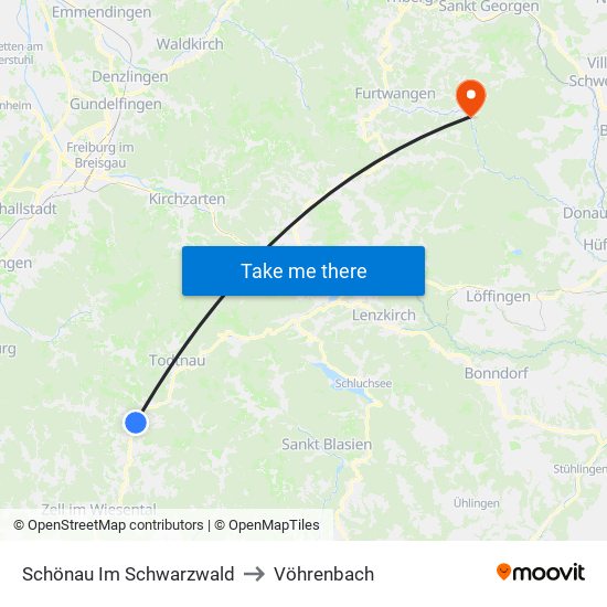 Schönau Im Schwarzwald to Vöhrenbach map