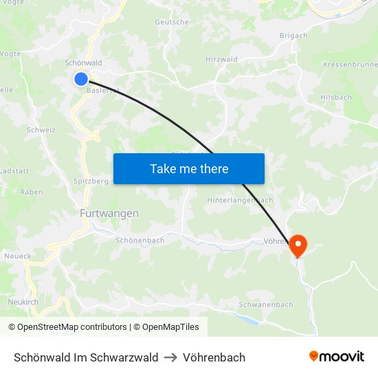 Schönwald Im Schwarzwald to Vöhrenbach map