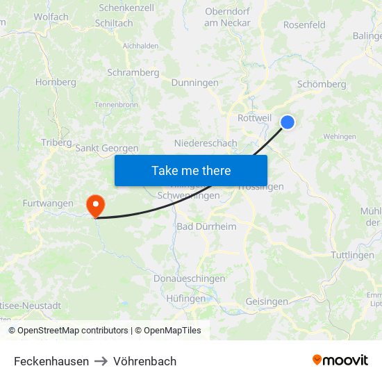 Feckenhausen to Vöhrenbach map