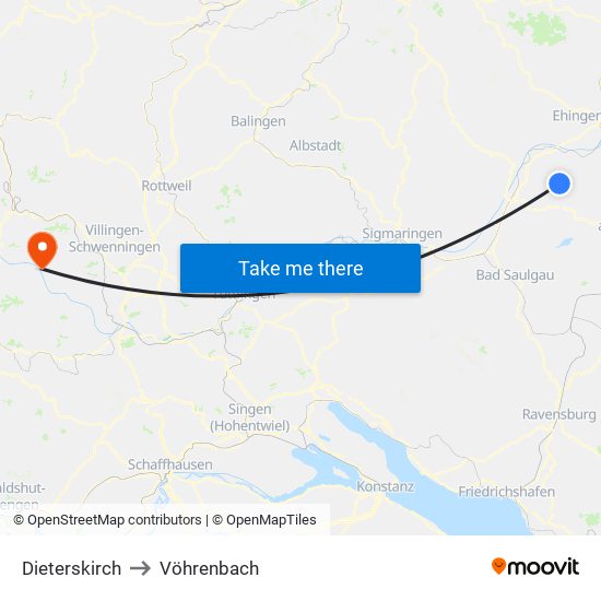 Dieterskirch to Vöhrenbach map