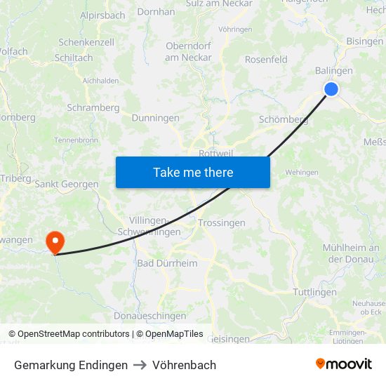 Gemarkung Endingen to Vöhrenbach map