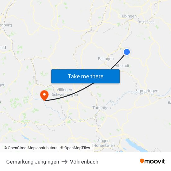 Gemarkung Jungingen to Vöhrenbach map