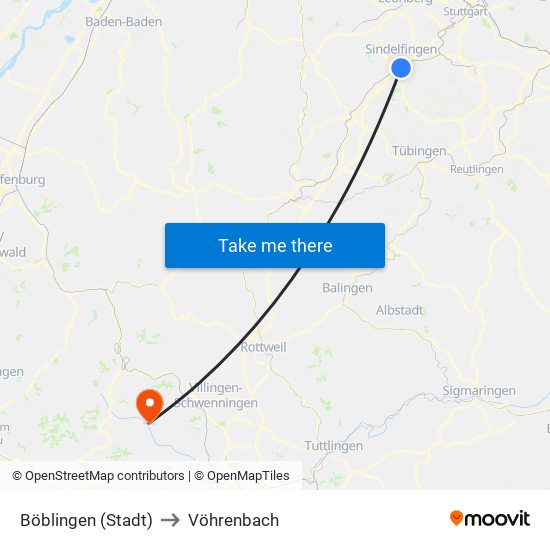 Böblingen (Stadt) to Vöhrenbach map