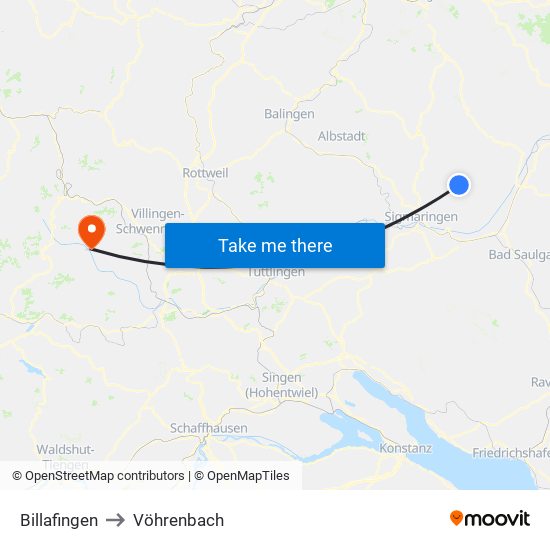 Billafingen to Vöhrenbach map